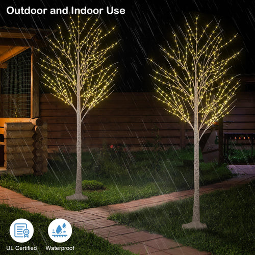 2 Pack 8FT 132 LED Warm White Lighted Birch Tree N9435