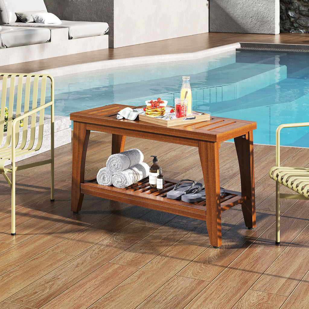 30" Solid Teak Shower Bench with Storage Shelf J8307