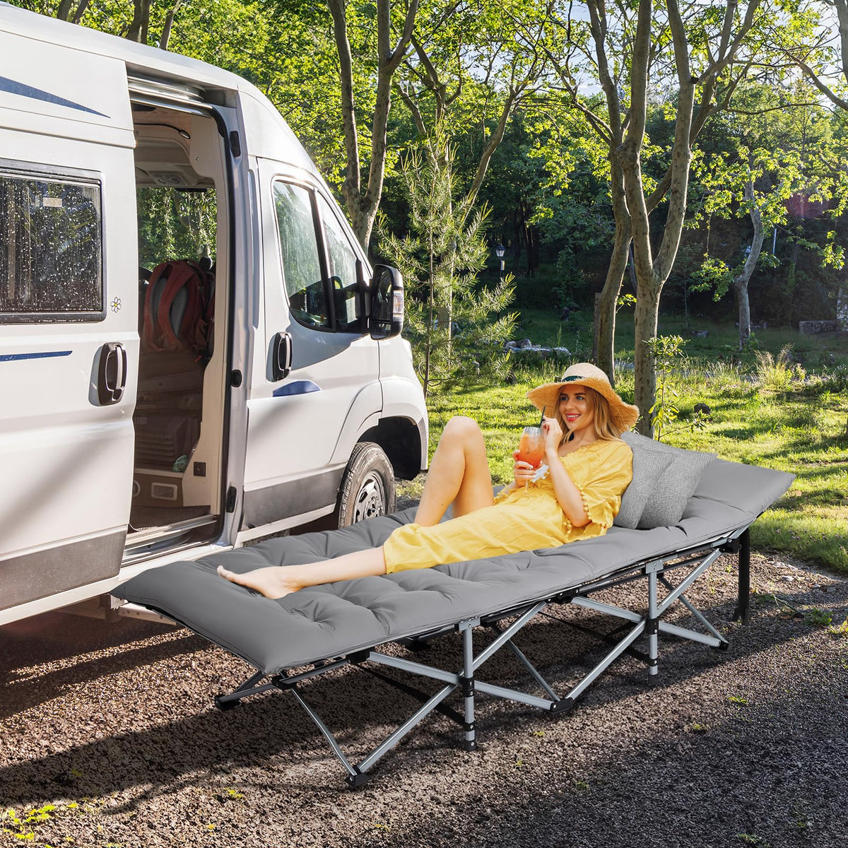 Folding Camping Cot Bed with Mattress and Pillow O74244
