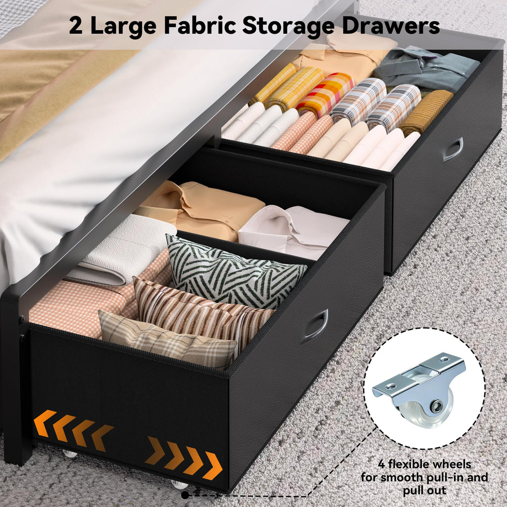 Queen Bed Frame with Storage Headboard and 2 Drawers X8716