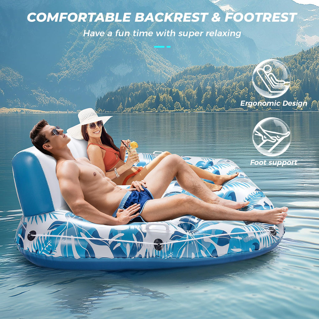 Inflatable Pool Float Lounger with Backrest, Footrest, Cup Holder X904720