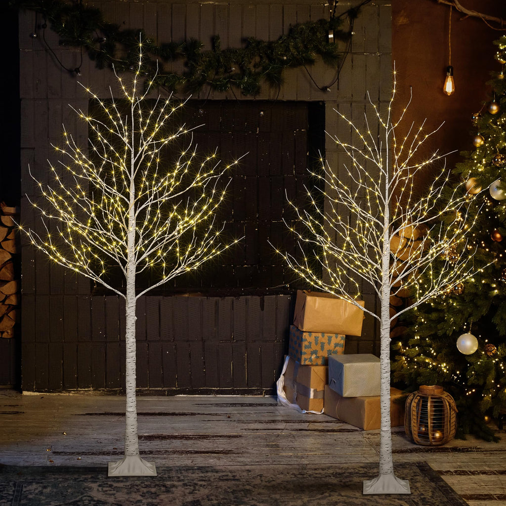 2 Pack 8FT 132 LED Warm White Lighted Birch Tree N9435