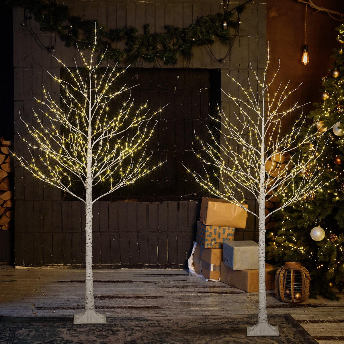 2 Pack 8FT 132 LED Warm White Lighted Birch Tree N9435