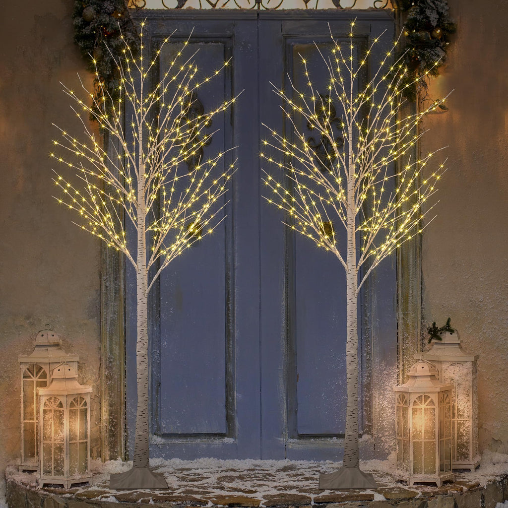 2 Pack 8FT 132 LED Warm White Lighted Birch Tree N9435