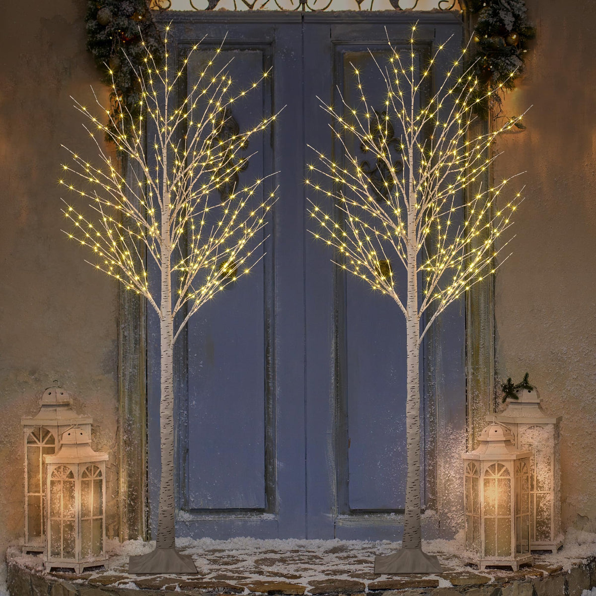 2 Pack 8FT 132 LED Warm White Lighted Birch Tree N9435