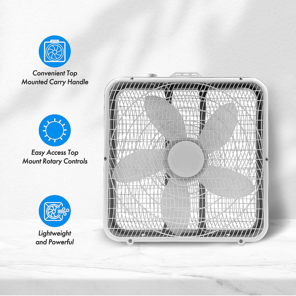 20-Inch Portable Box Fan with 3-Speed Control White B2854